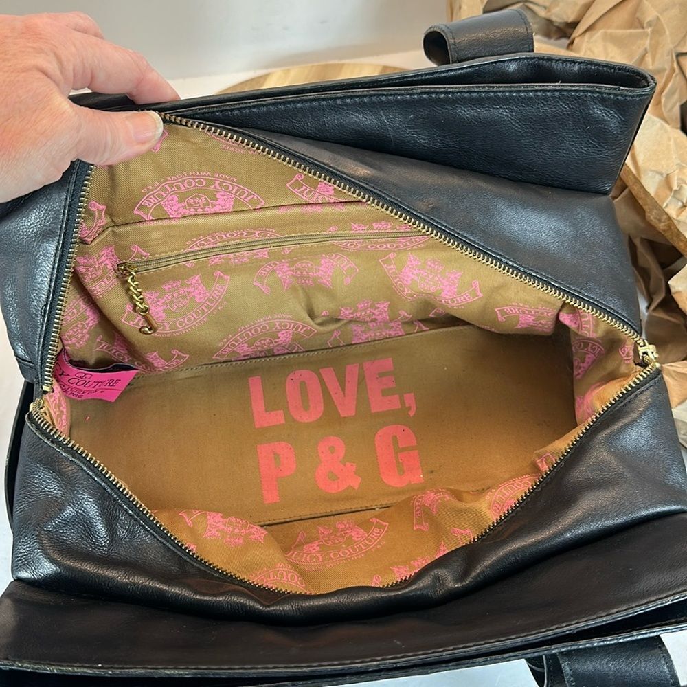 JUICY COUTURE Black Leather Studded Doctor Bag Satchel Biker Purse VTG Y2K - Picture 12 of 15